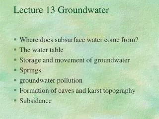 Lecture 13 Groundwater