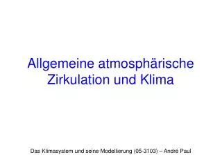 allgemeine atmosph rische zirkulation und klima