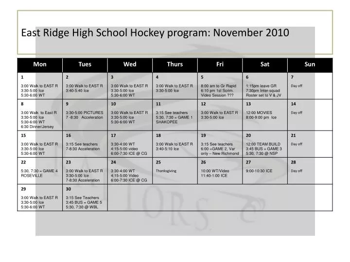 east ridge high school hockey program november 2010