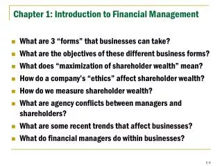 Chapter 1: Introduction to Financial Management