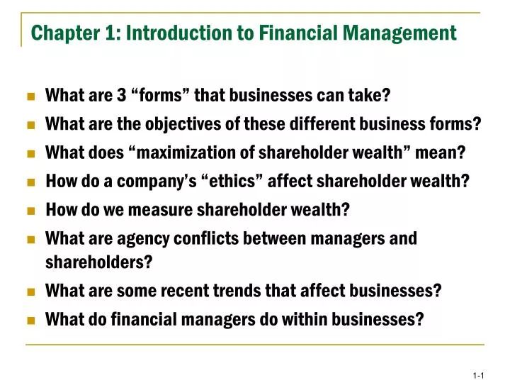 chapter 1 introduction to financial management