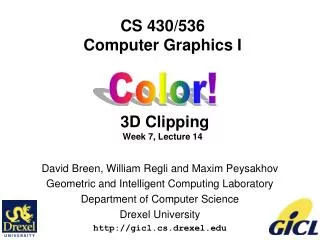 CS 430/536 Computer Graphics I 3D Clipping Week 7, Lecture 14