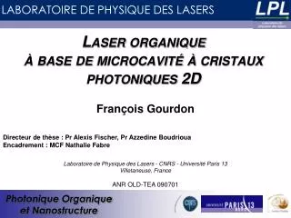 laser organique base de microcavit cristaux photoniques 2d