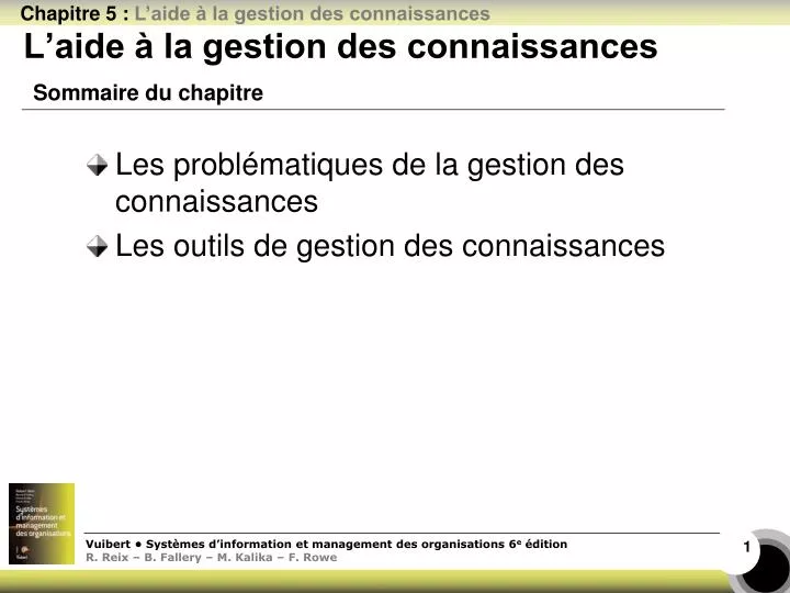 l aide la gestion des connaissances sommaire du chapitre