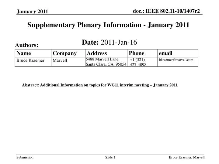 supplementary plenary information january 2011