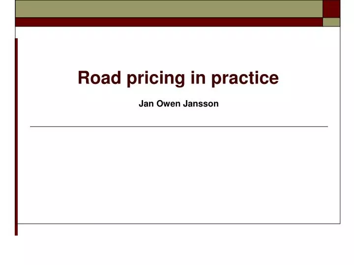 road pricing in practice
