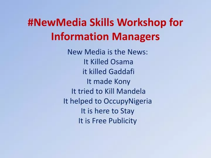 newmedia skills workshop for information managers