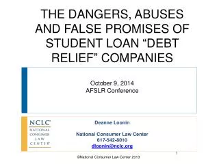Deanne Loonin National Consumer Law Center 617-542-8010 dloonin@nclc
