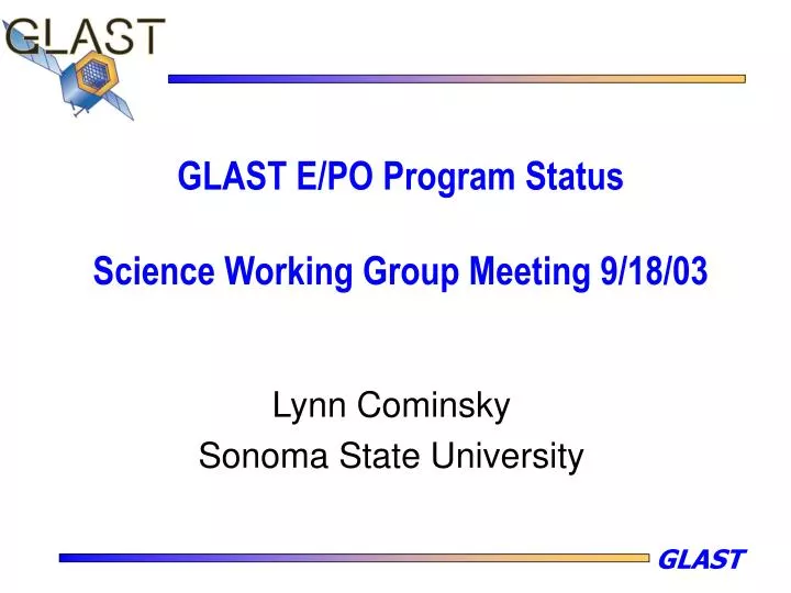 glast e po program status science working group meeting 9 18 03