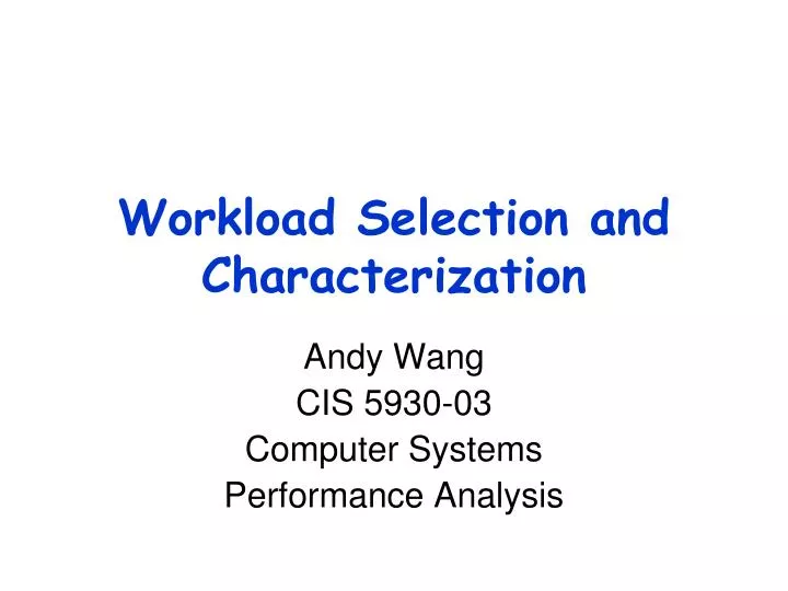 workload selection and characterization