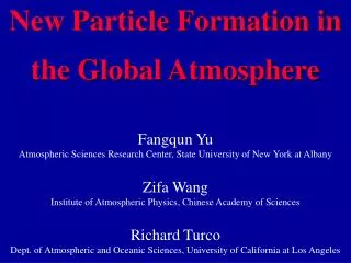 New Particle Formation in the Global Atmosphere