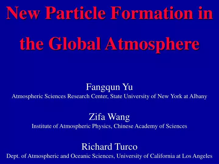 new particle formation in the global atmosphere