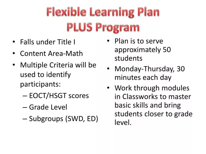 flexible learning plan plus program
