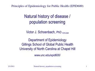 Natural history of disease / population screening