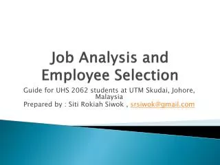 J ob Analysis and Employee Selection