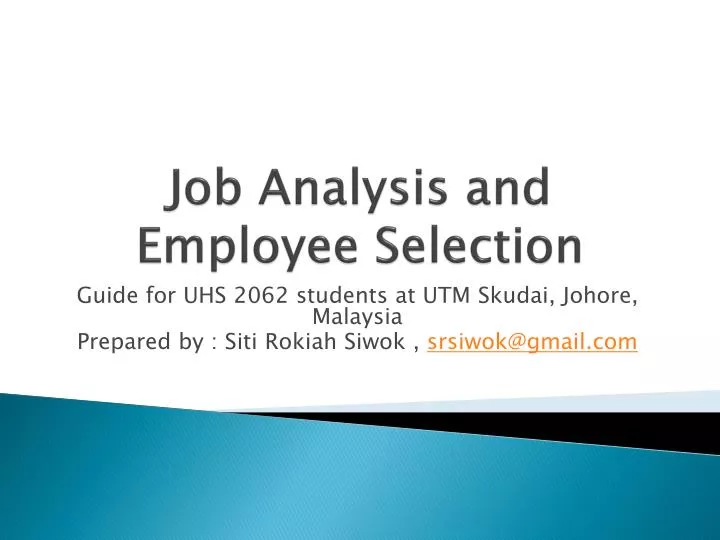 j ob analysis and employee selection