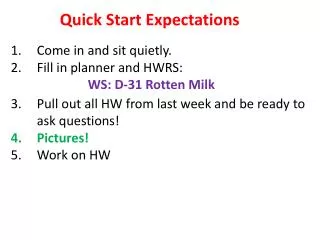 Quick Start Expectations