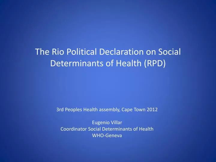 the rio political declaration on social determinants of health rpd