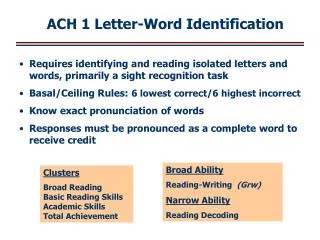 Requires identifying and reading isolated letters and words, primarily a sight recognition task