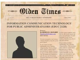 INFORMATION COMMUNICATION TECHNOLOGY FOR PUBLIC ADMINISTRATGORS (EDUC 212B)