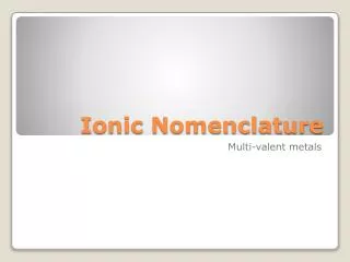 Ionic Nomenclature