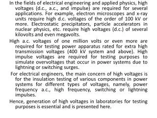 Different forms of high voltages mentioned are classified as ( i )high d.c . voltages
