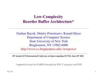 Low-Complexity Reorder Buffer Architecture*