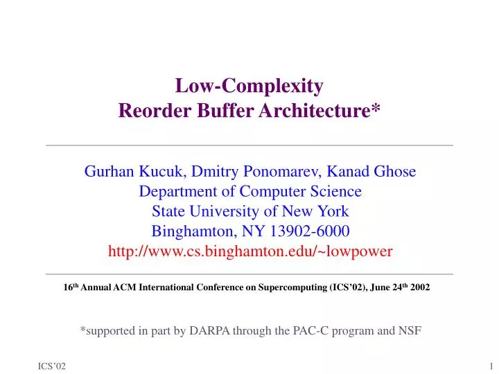 low complexity reorder buffer architecture
