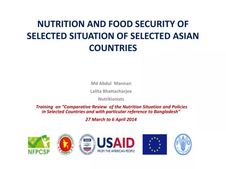 nutrition and food security of selected situation of selected asian countries