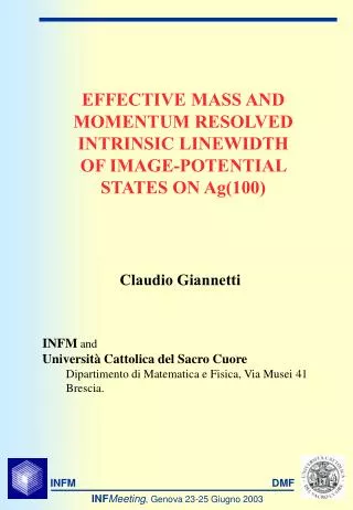 EFFECTIVE MASS AND MOMENTUM RESOLVED INTRINSIC LINEWIDTH OF IMAGE-POTENTIAL STATES ON Ag(100)