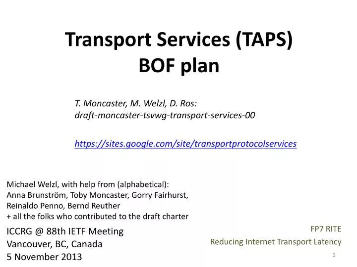 transport services taps bof plan