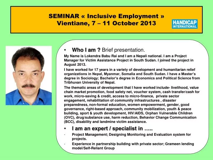 seminar inclusive employment vientiane 7 11 october 2013