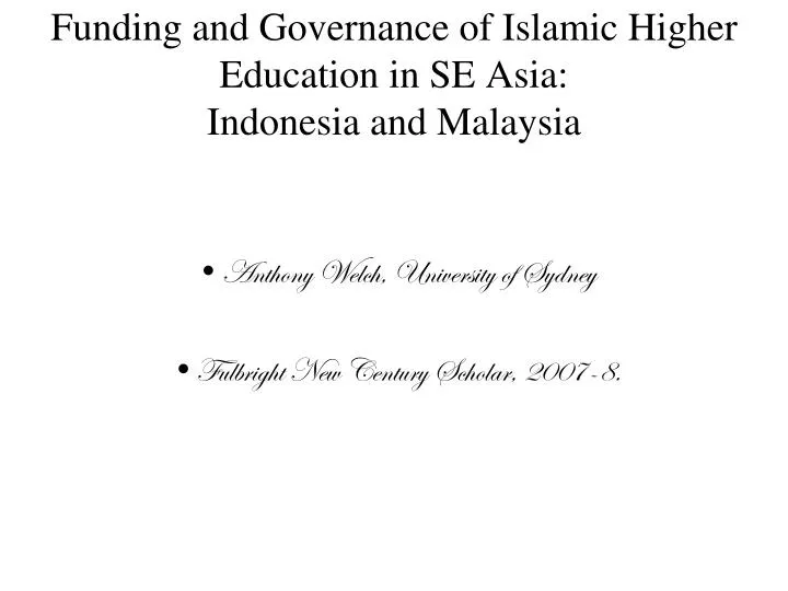 funding and governance of islamic higher education in se asia indonesia and malaysia