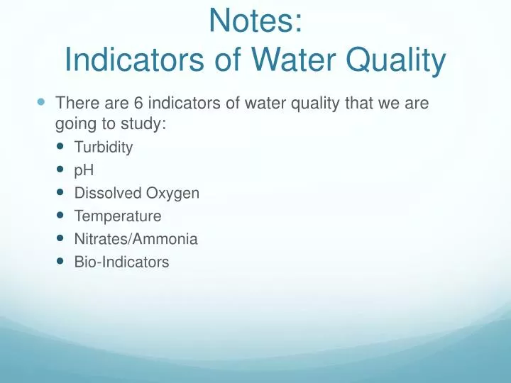 notes indicators of water quality