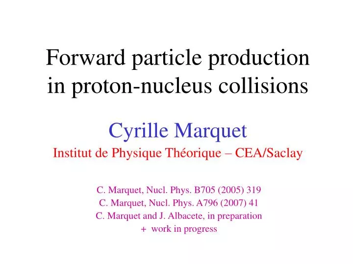 forward particle production in proton nucleus collisions