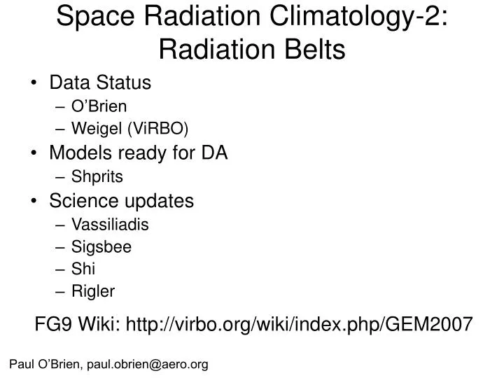 space radiation climatology 2 radiation belts