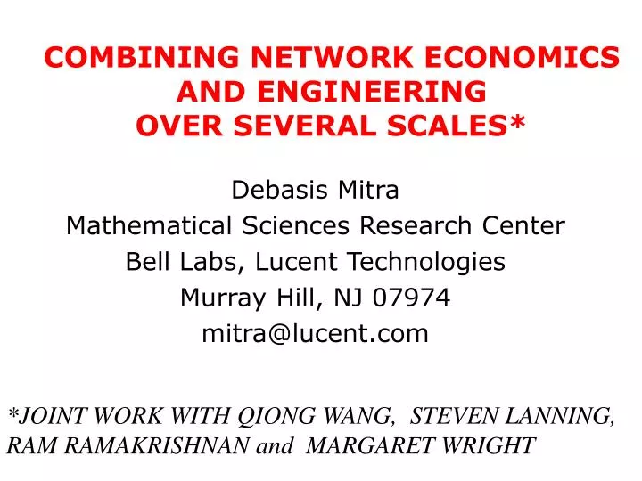 combining network economics and engineering over several scales