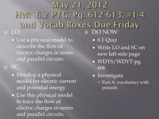 May 21, 2012 HW: 6.2 PTG, Pg. 612-613, #1-4 and Vocab Boxes Due Friday