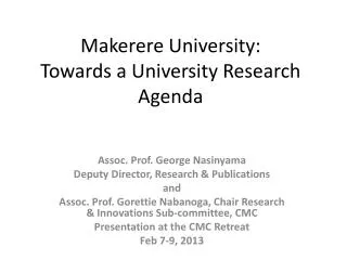 Makerere University: Towards a University Research Agenda