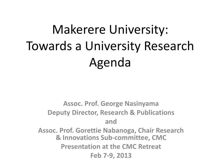 makerere university towards a university research agenda