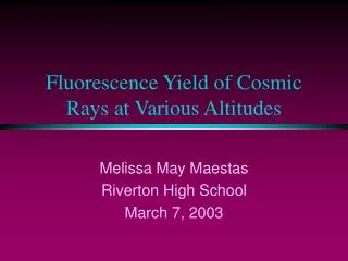 Fluorescence Yield of Cosmic Rays at Various Altitudes