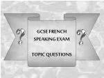 GCSE FRENCH SPEAKING EXAM TOPIC QUESTIONS - slide 1