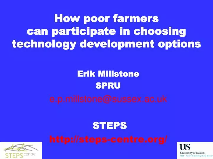 how poor farmers can participate in choosing technology development options