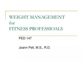 WEIGHT MANAGEMENT for FITNESS PROFESSIOALS