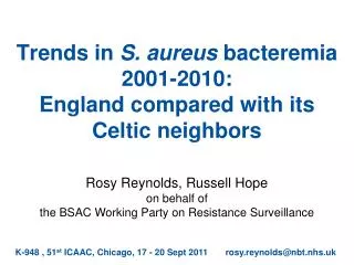 Trends in S. aureus bacteremia 2001-2010: England compared with its Celtic neighbors