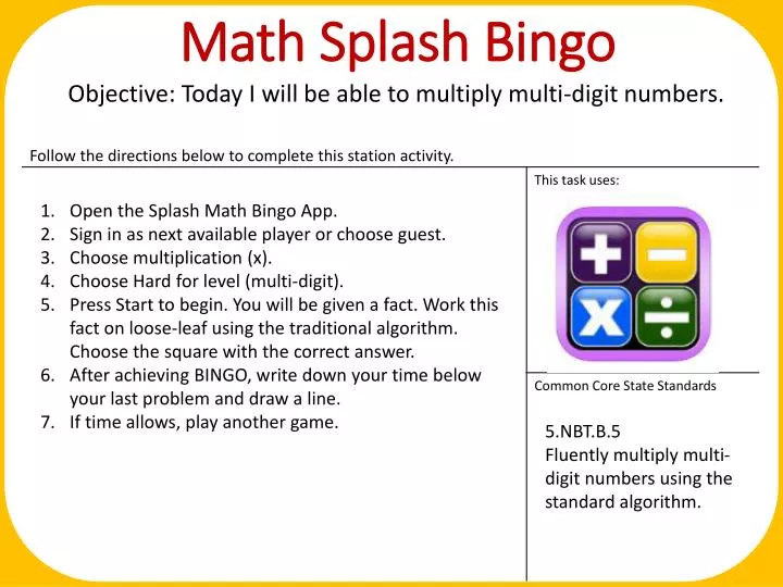 math splash bingo