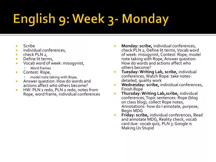english 9 week 3 monday