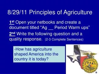 8/29/11 Principles of Agriculture