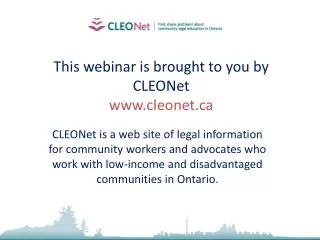 This webinar is brought to you by CLEONet cleonet