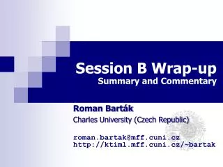 Session B Wrap-up Summary and Commentary